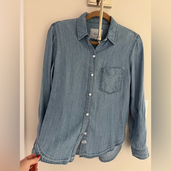 Rails Raw Hem Denim chambray Button Down Shirt size XS - Picture 6 of 14
